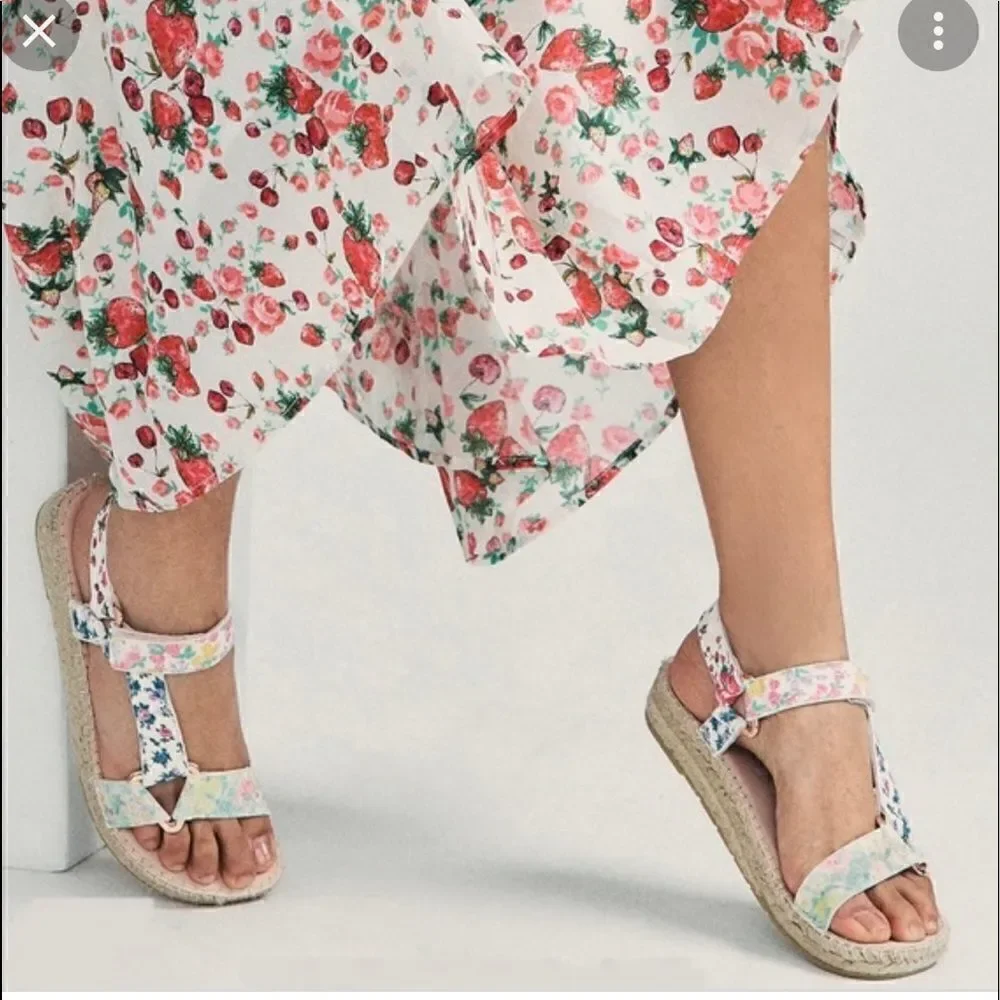 NWT Loveshackfancy X Manebi Floral Leather Espadrille Sport Sandals Size 39/US 8
